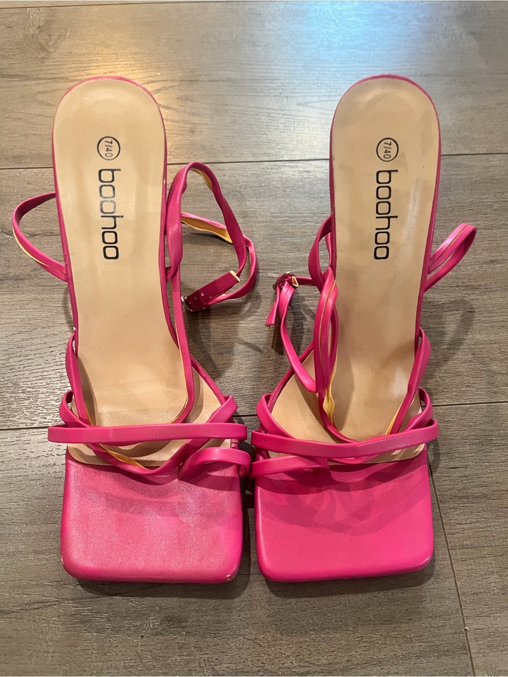 Boohoo Pink Strappy Square-Toe Heeled Sandals